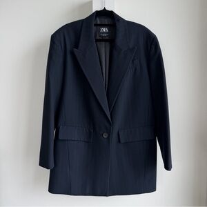 Zara Women's Navy Pinstripe Blazer